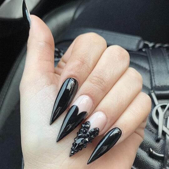Black Nails with Heart Tips