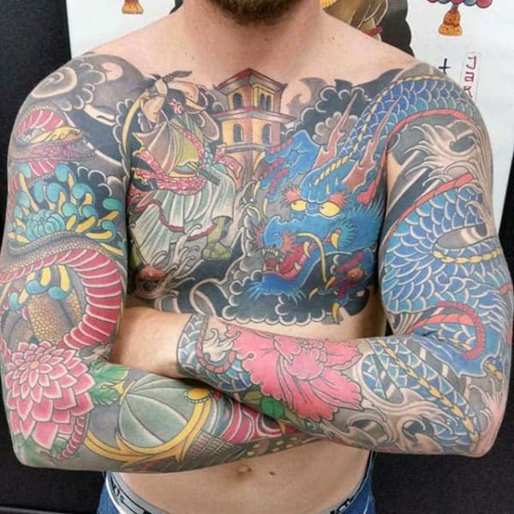 Japanese Dragon Chest Tattoo