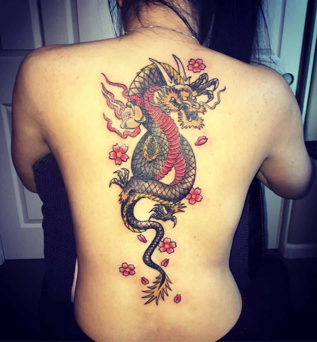Japanese Dragon Back Tattoo for women