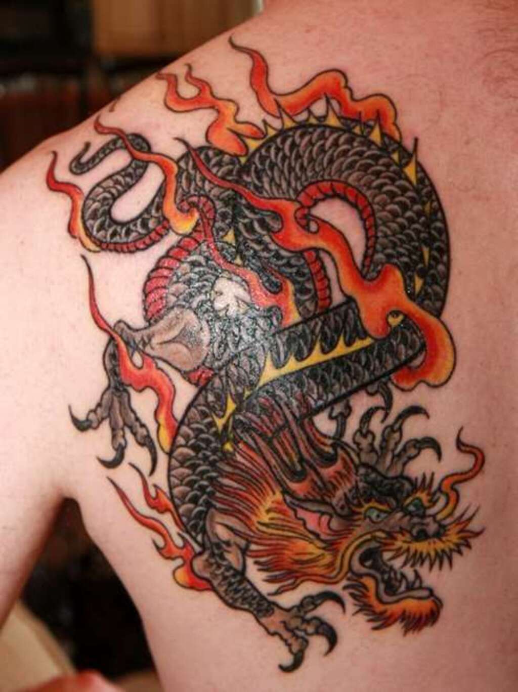 Fire Flaming Dragon Tattoo