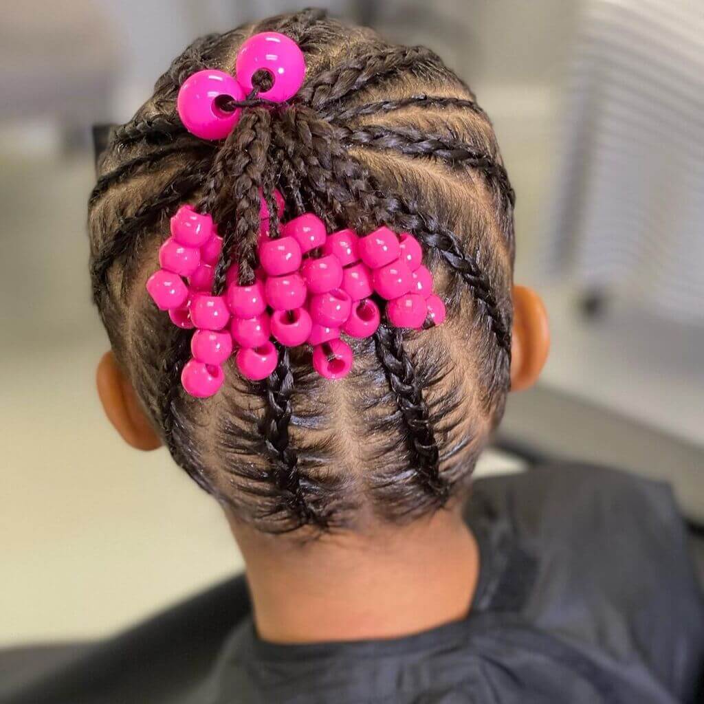 natural hair rubber band hairstyles with pink beads