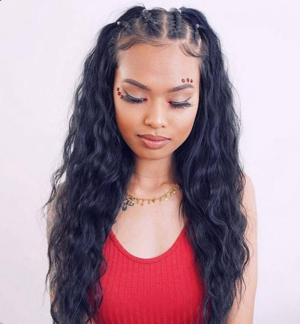 Braided Rubber Band Hairstyle with Open Hair