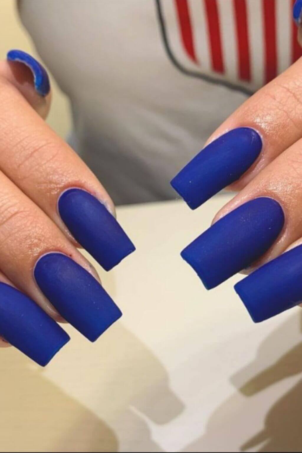 Acrylic Coffin Nails in Matte Blue