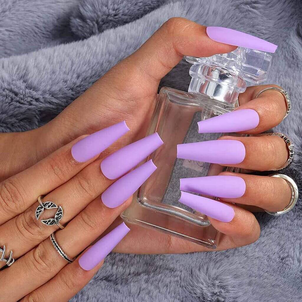 Acrylic Nails Coffin in Glossy Lilac Acrylic