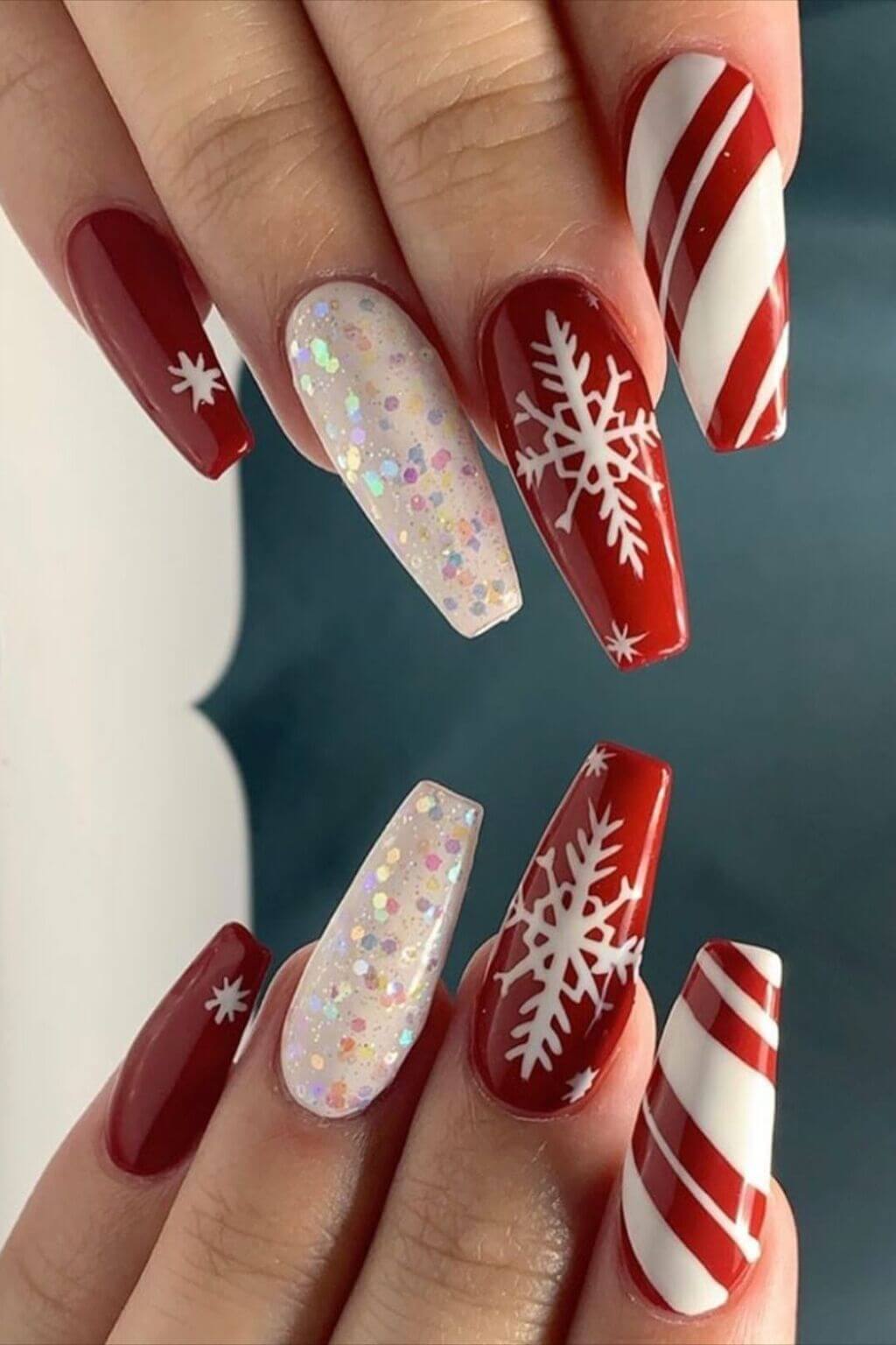 Coffin Cute Acrylic Nails in Christmas Moods