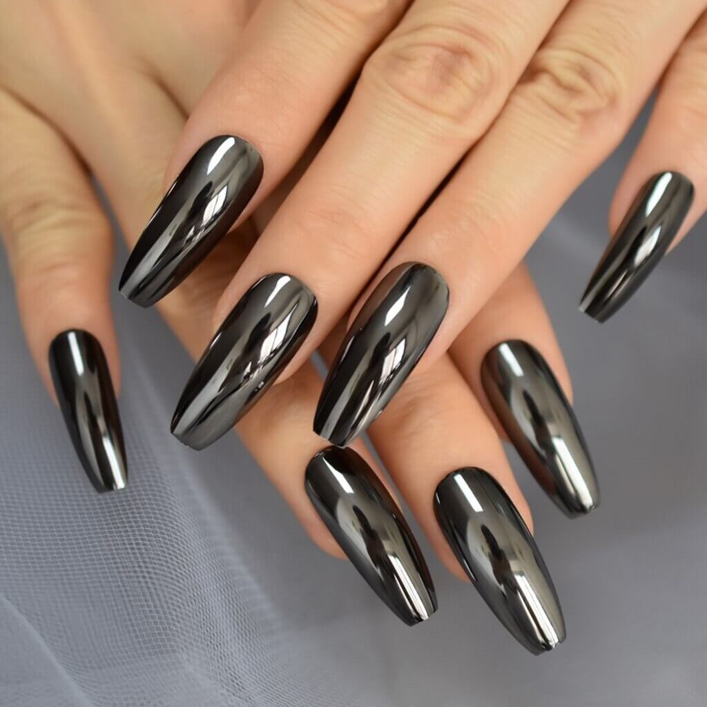 Metallic Coffin Unique Nail Designs