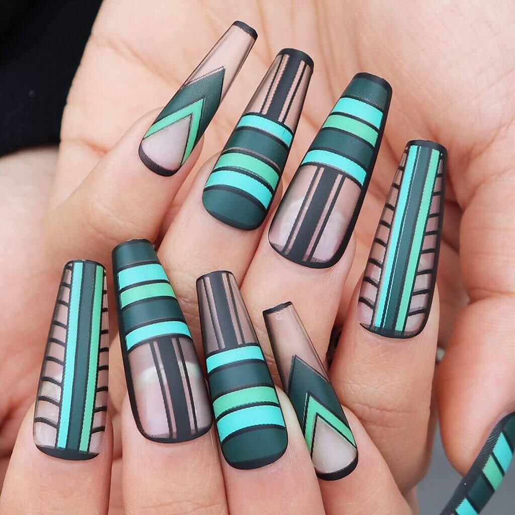 Geometric Coffin Nail Design