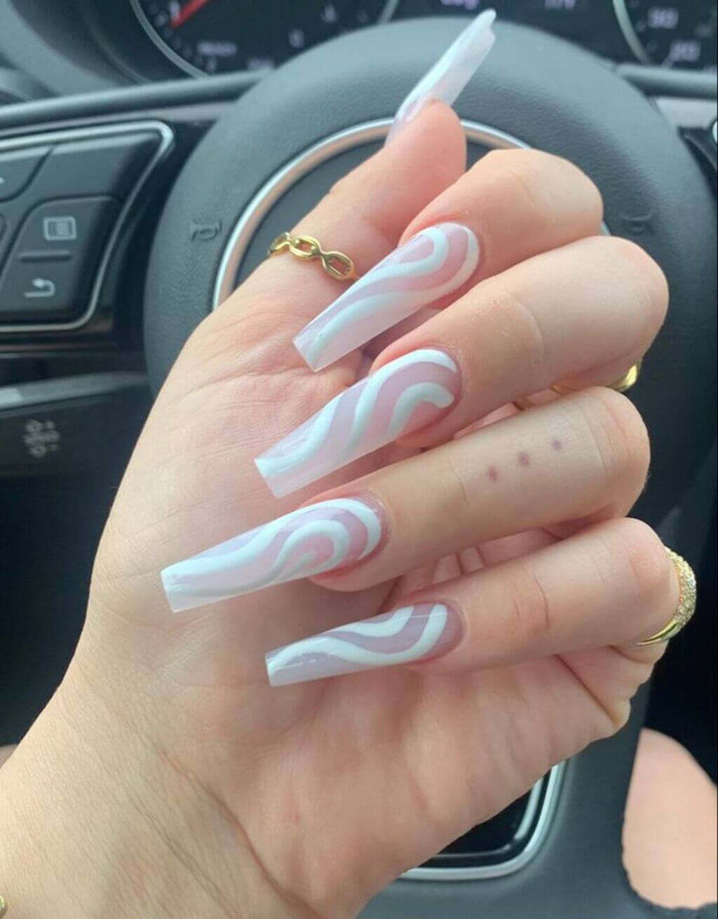White Coffin Nails with Design