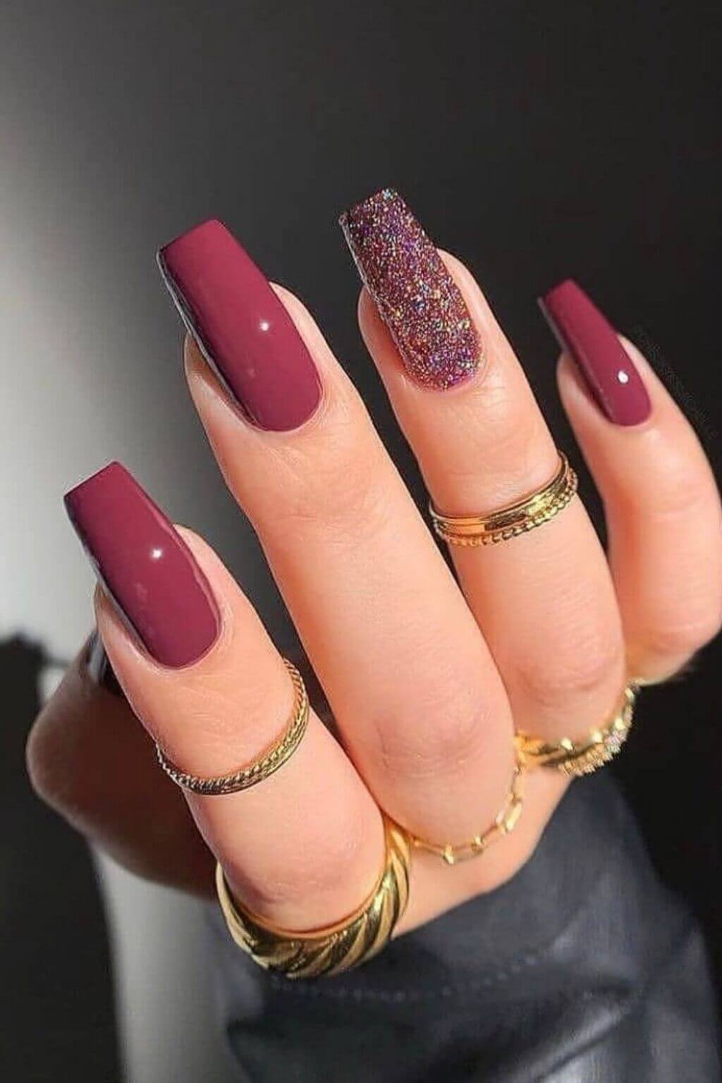 Burgundy Coffin Nail Pattern Ideas