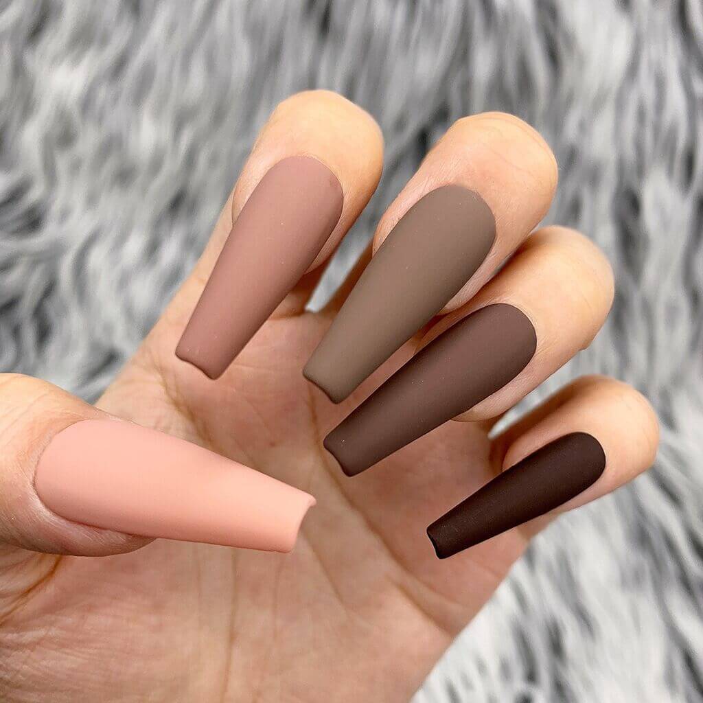 Matte Brown Coffin Nail Designs