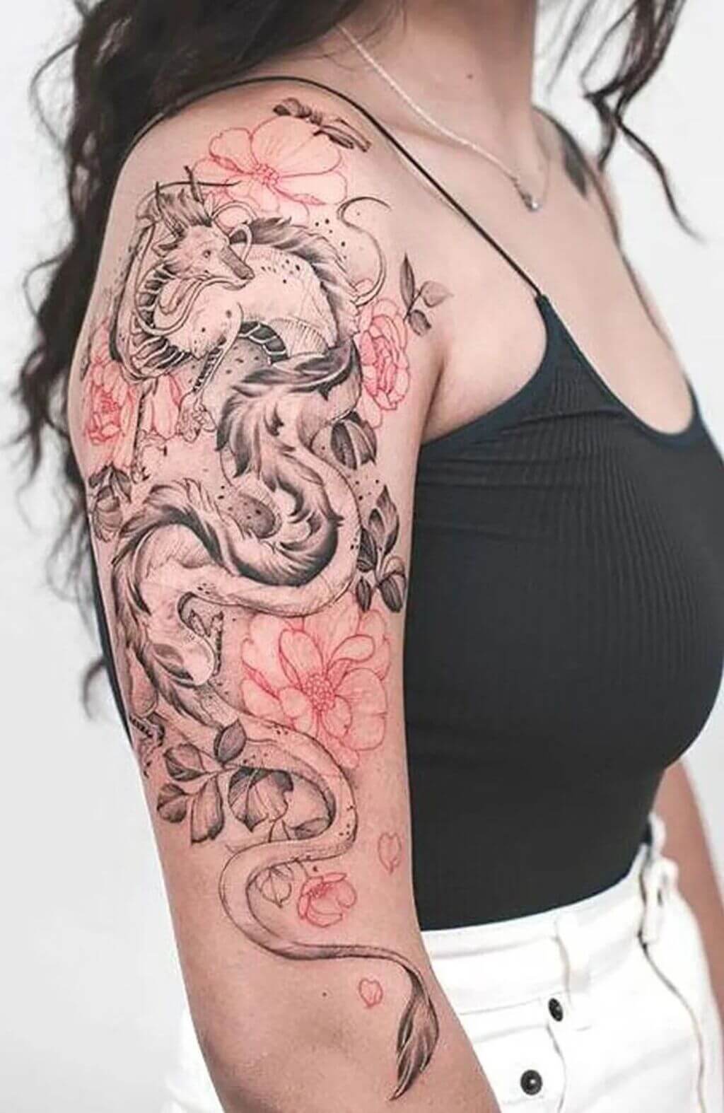 female classy half sleeve tattoo