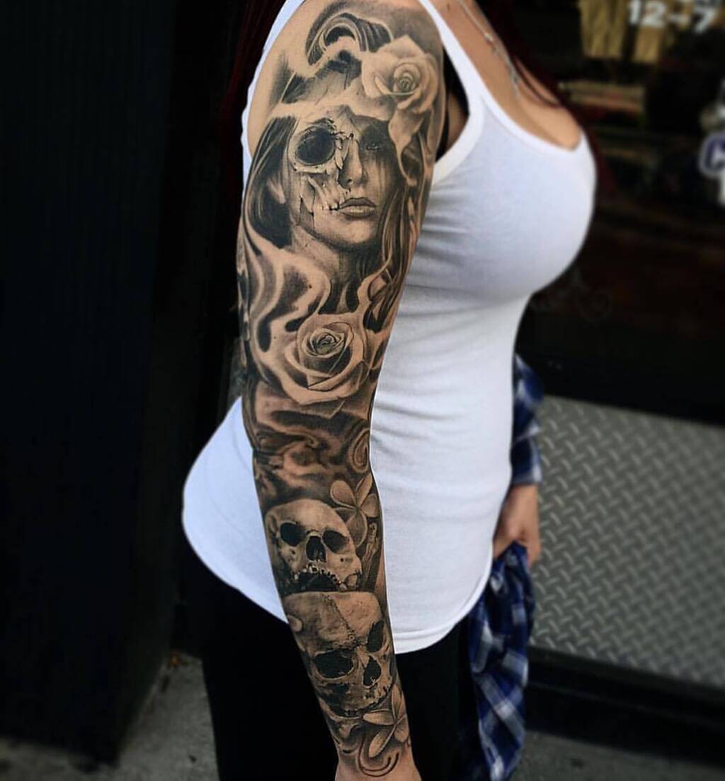 meaningful female classy half sleeve tattoo