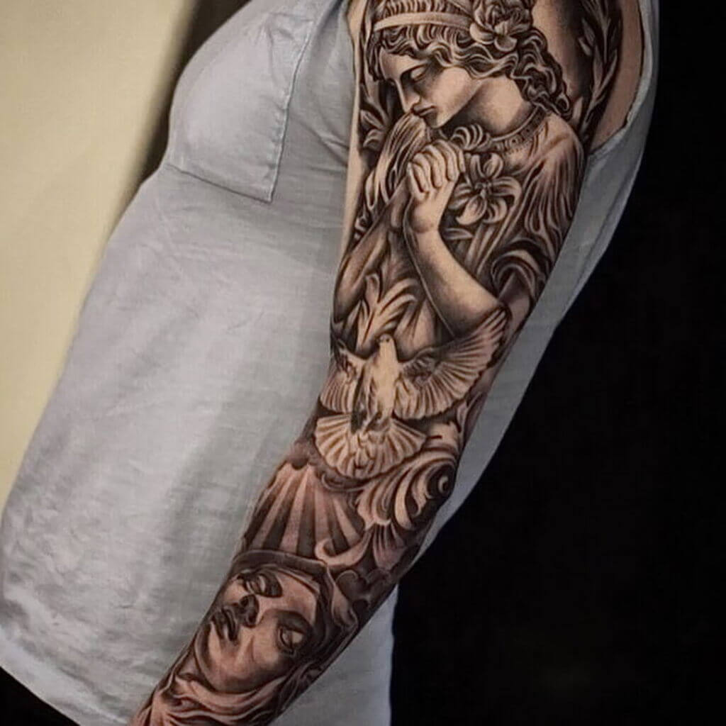 meaningful female classy half sleeve tattoo