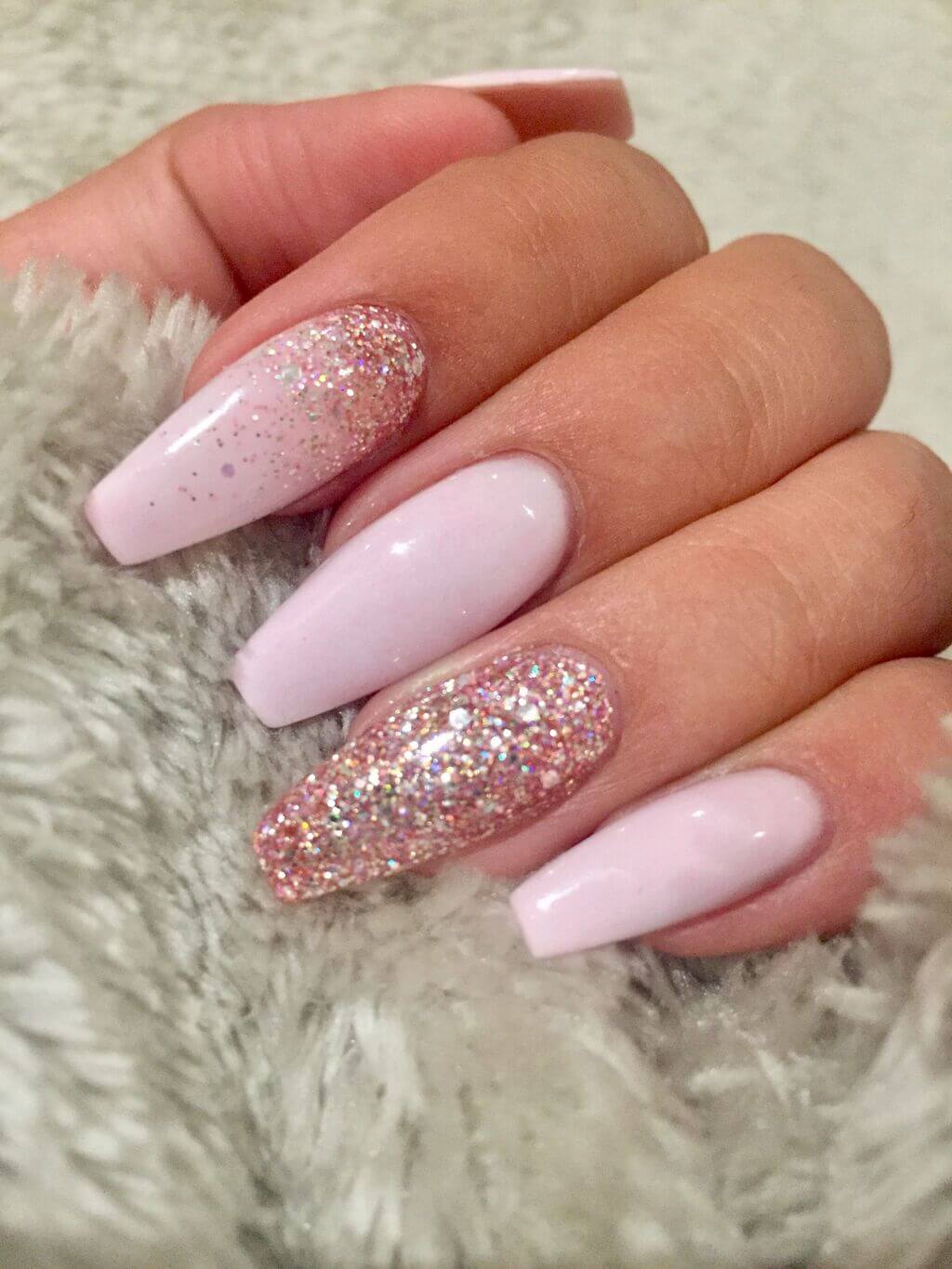 Light Pink Coffin Nails with Glitter