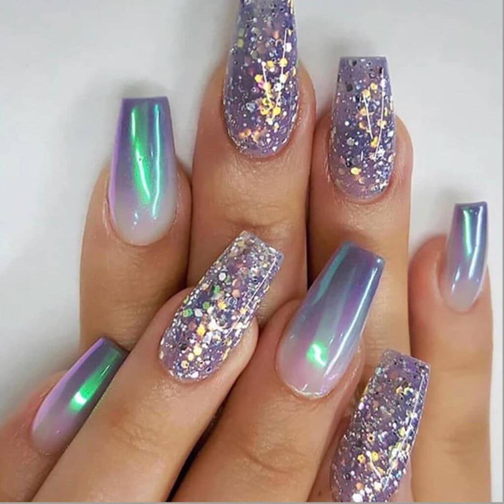 Northern-Light Inspired Coffin Nail Design