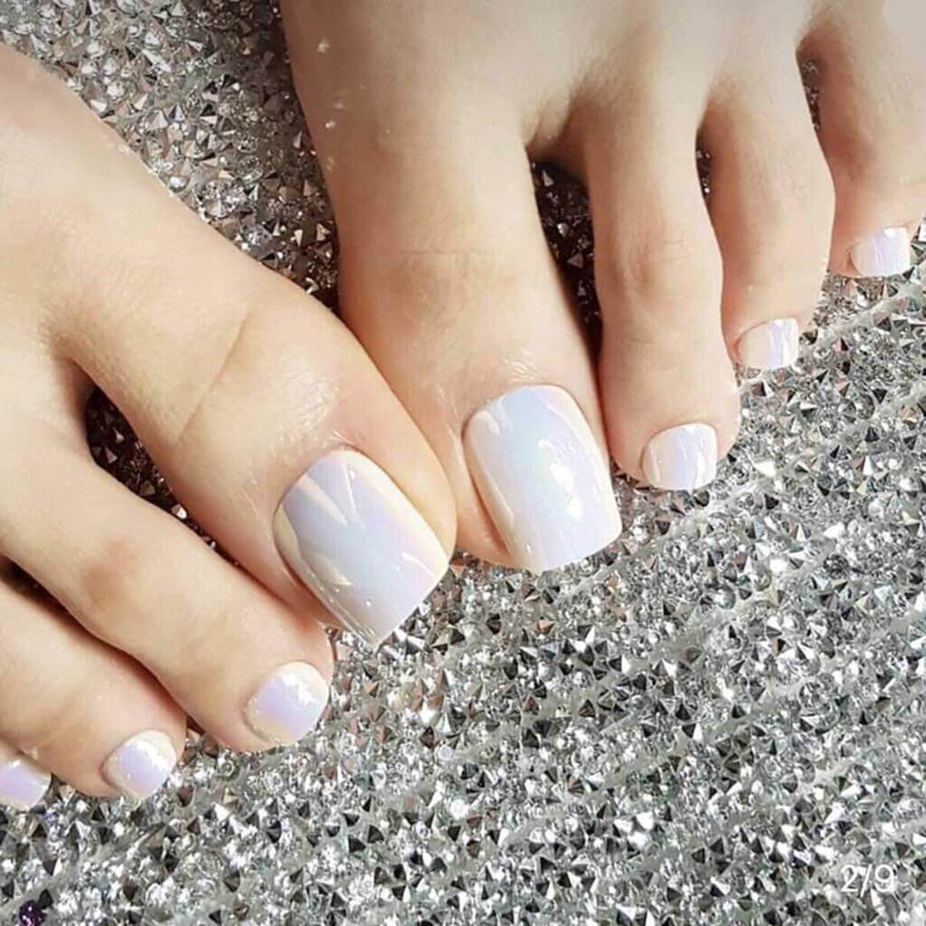 Glossy White Toe Nail Designs