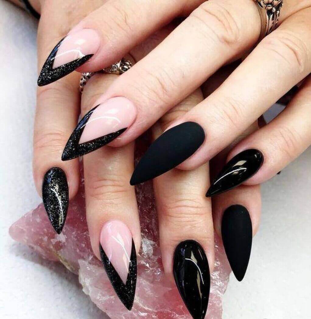 Stiletto Black French Tip Nails