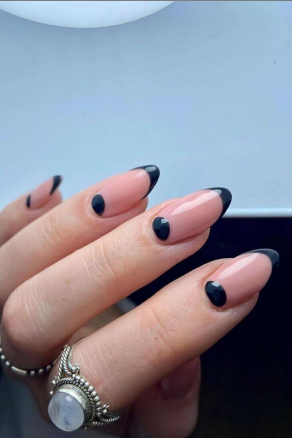 Black Almond French Tip Nails