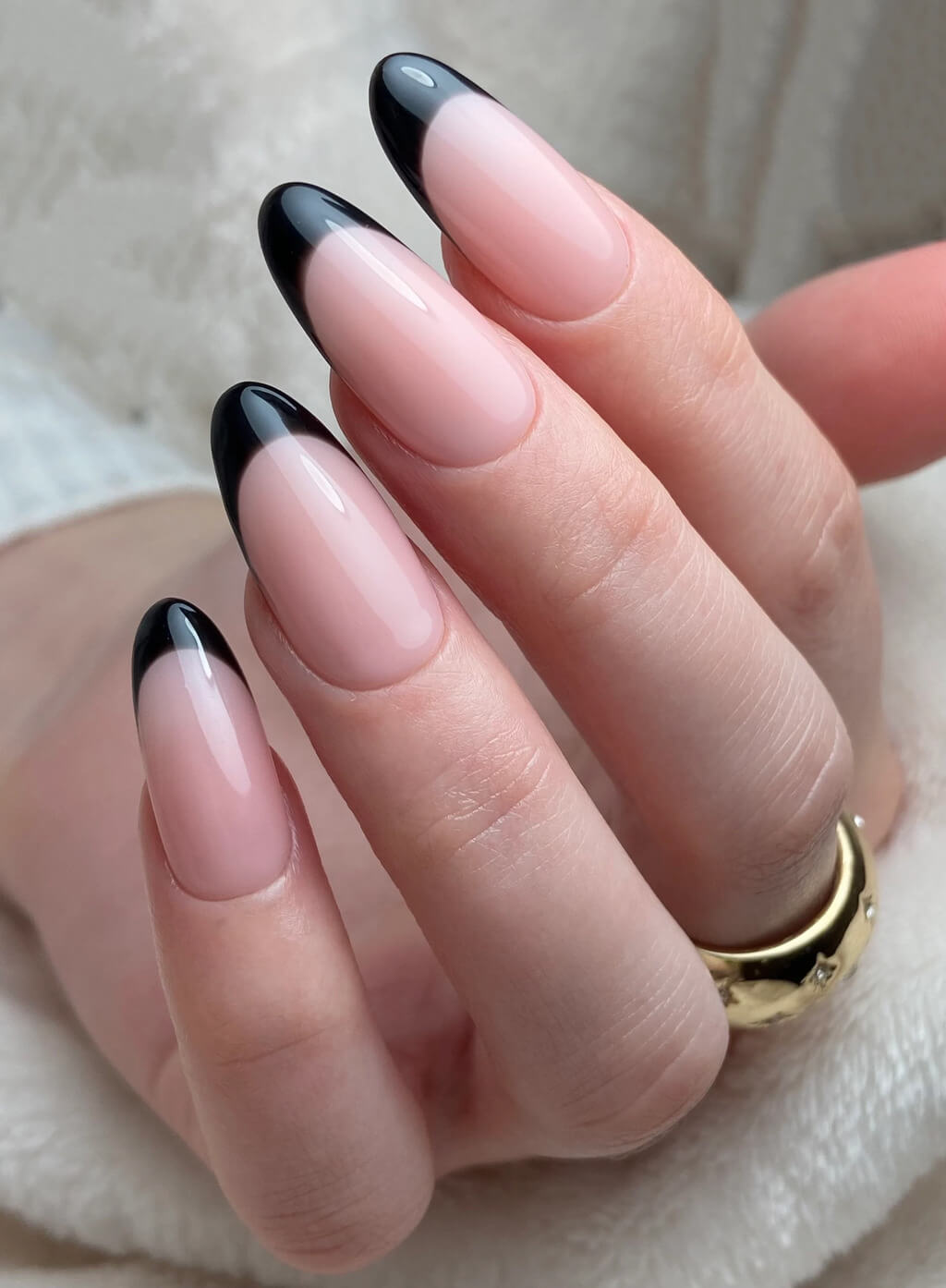 Coffin Black French Tip Nails