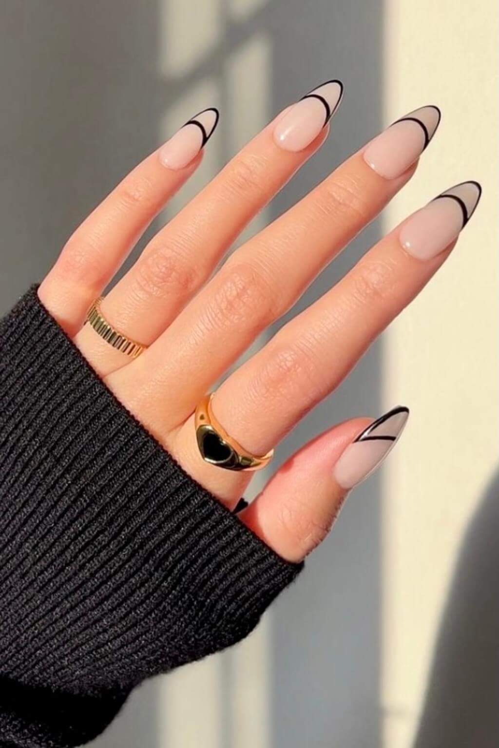  Double French Black Tip Nails