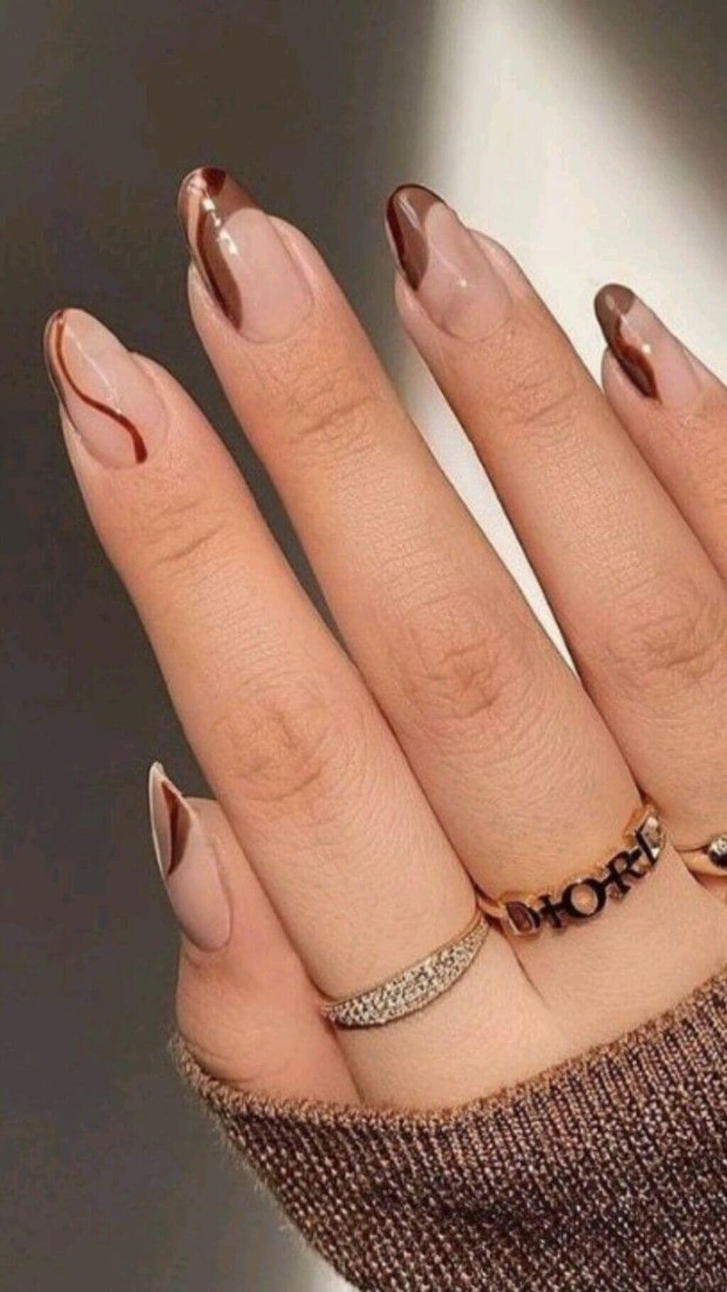 brown french nails