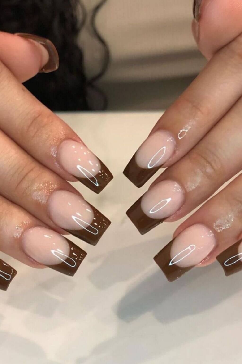 brown french nails
