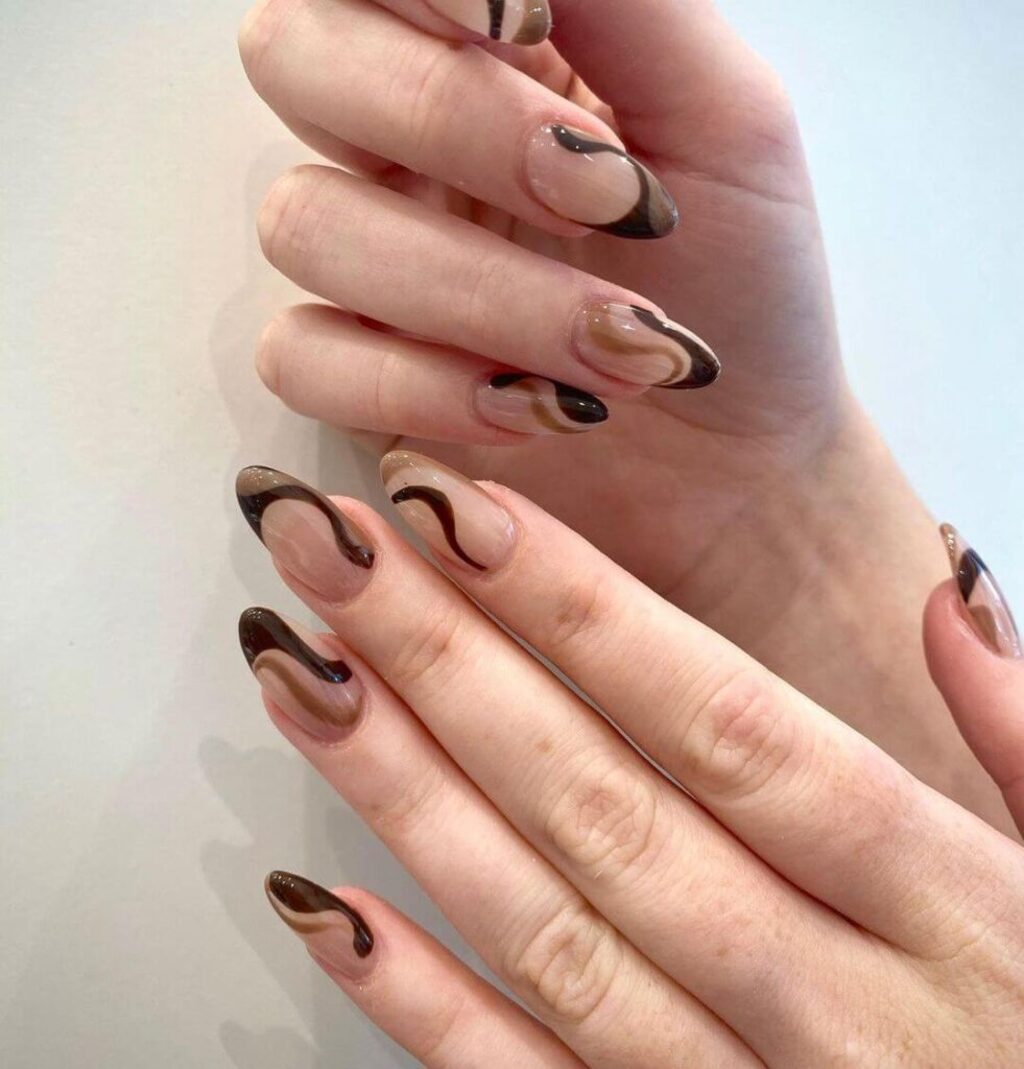 brown french tip nails almond