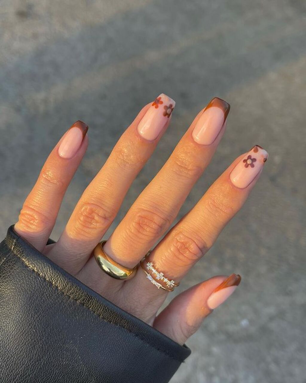 brown french tip nails almond