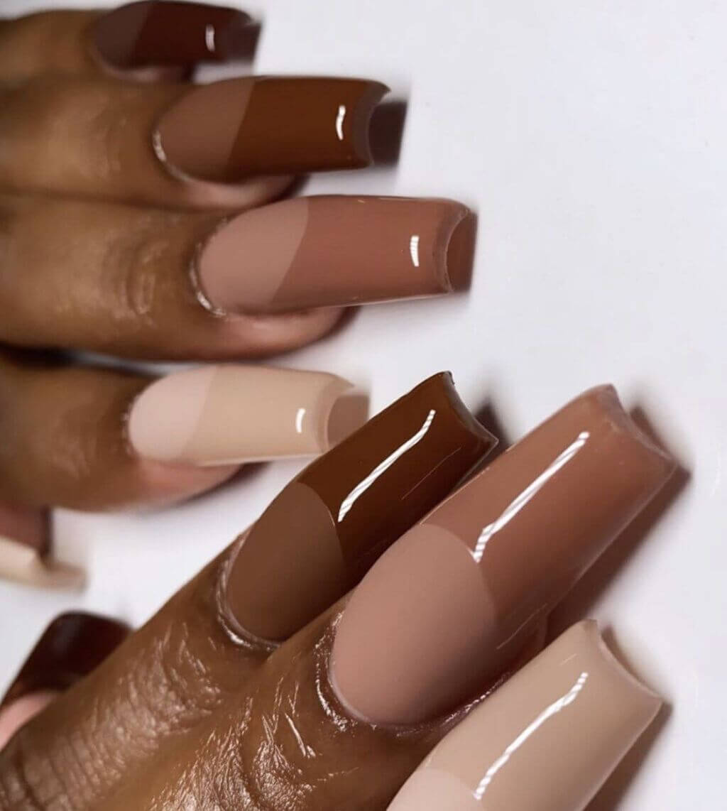 Mattes Brown with Gloss Brown tip nails