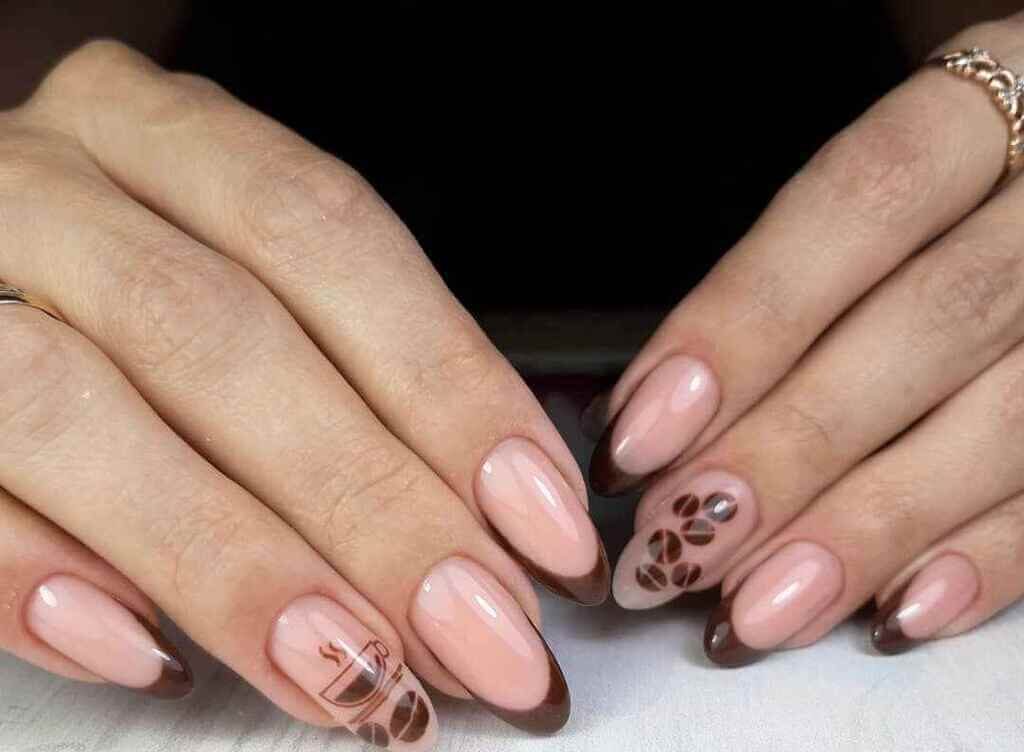 coffee design french tips nails