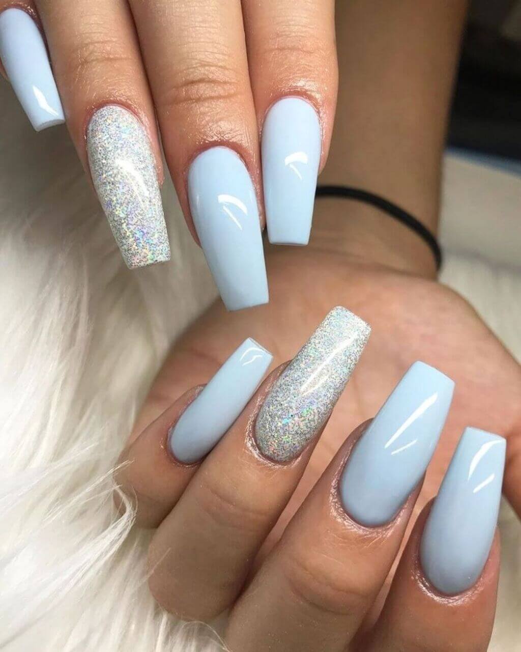 Baby Blue Nails with Glitter