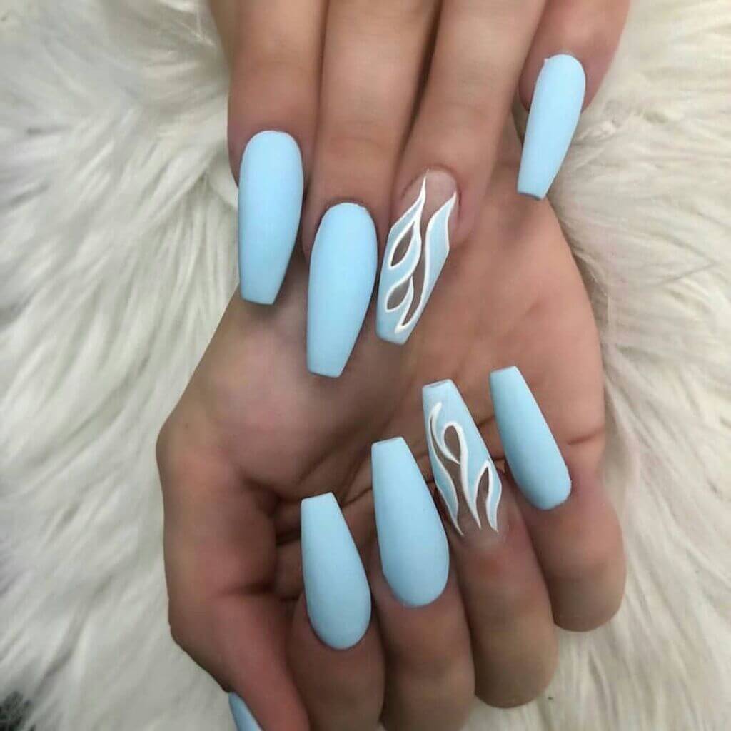 Light Blue Nails with Design