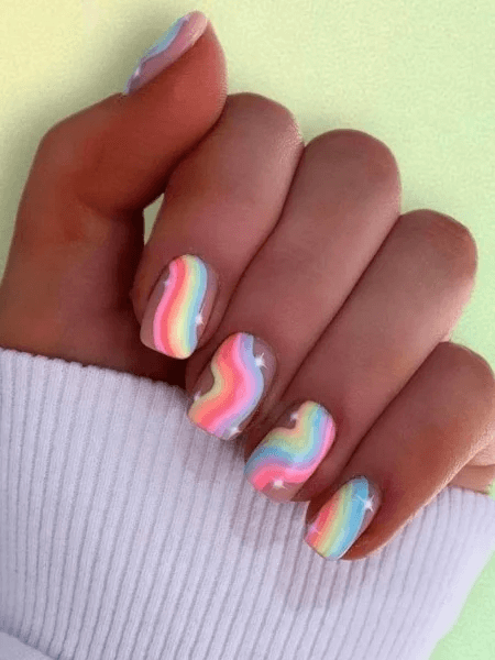 Rainbow Pattern on Short Acrylic Nails