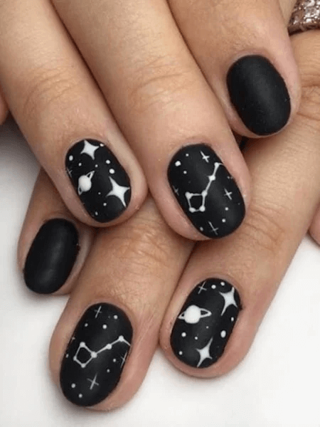 Astrology Design on Short Acrylic Nails