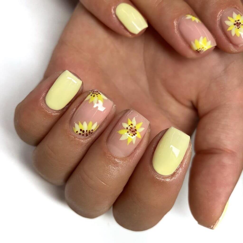 Yellow and Pink Short Acrylic Nails