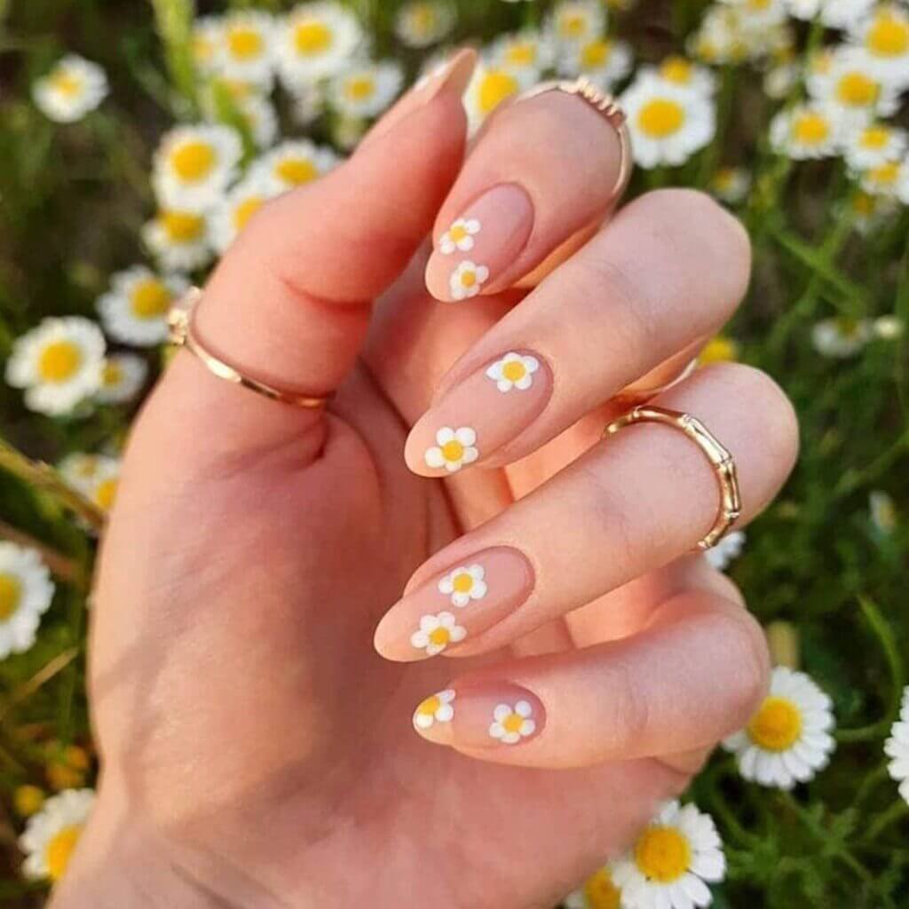 Floral Print Short Acrylic Nails