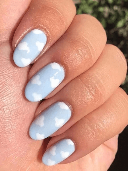 Clouds on Short Acrylic Nails
