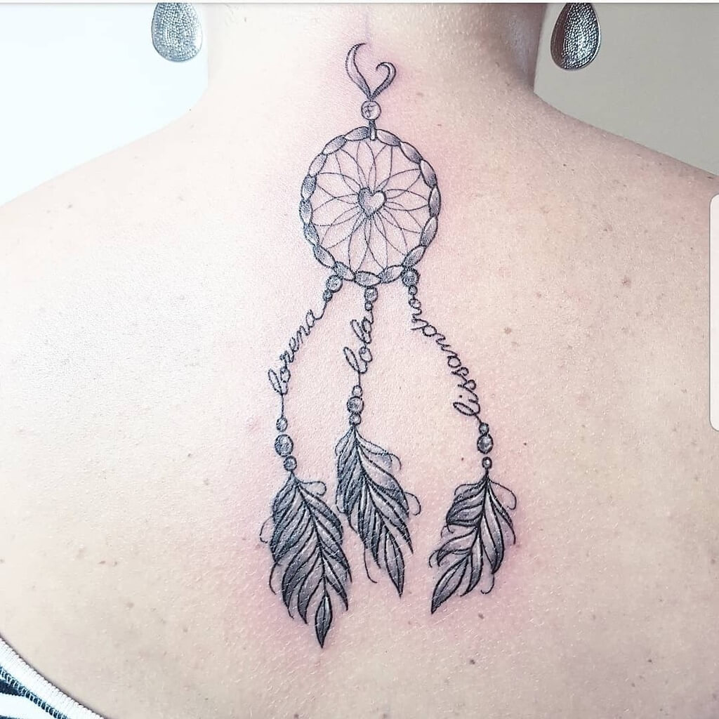 meaningful dream catcher tattoo on thigh