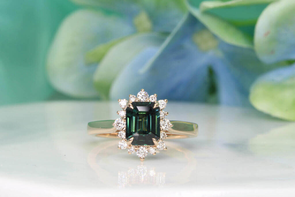 Aquamarine Green Teal Sapphire Ring