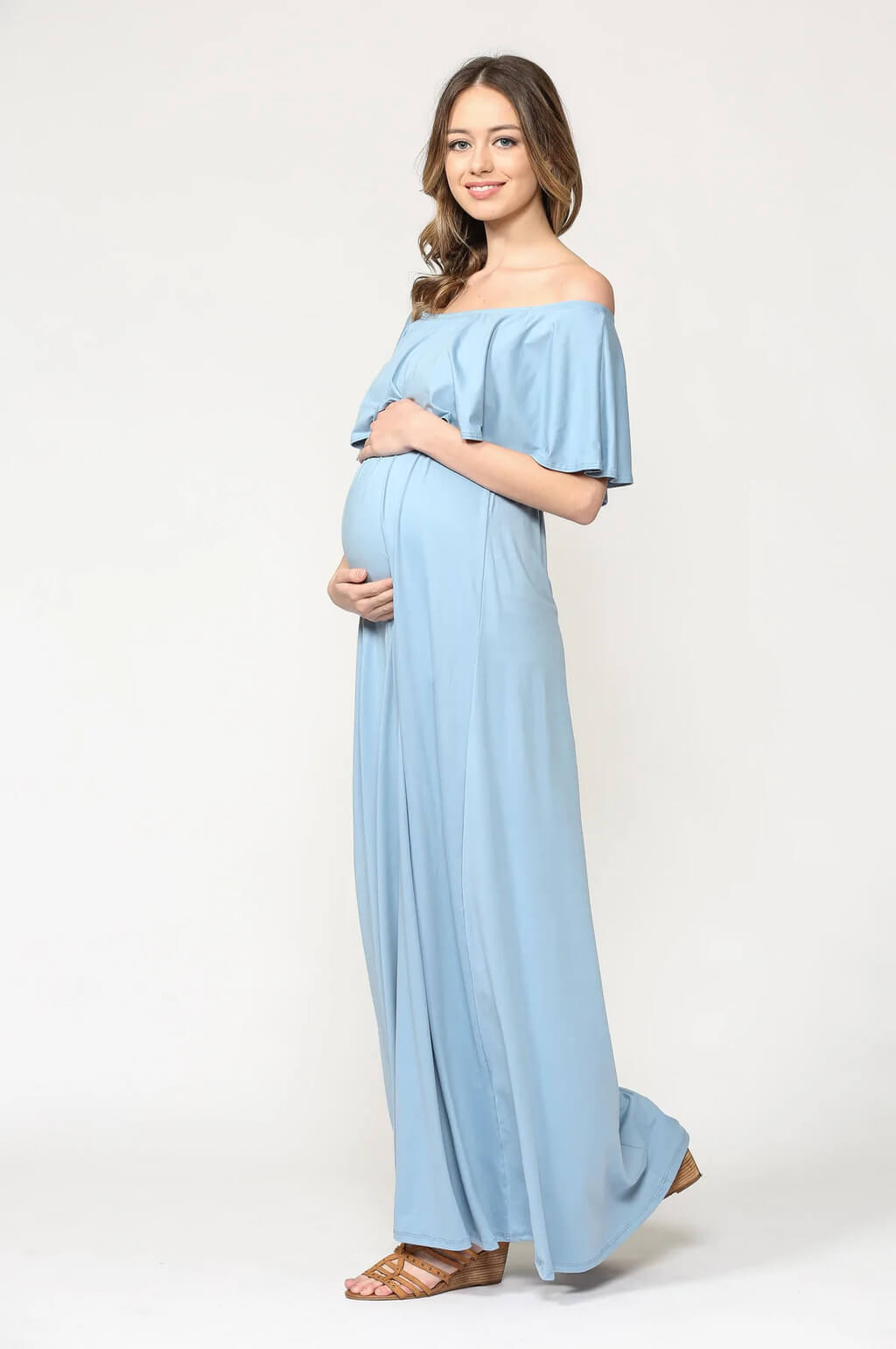 HELLO MIZ Women's Maternity Short Sleeve Knee Length Wrap Dress for Baby Shower 
