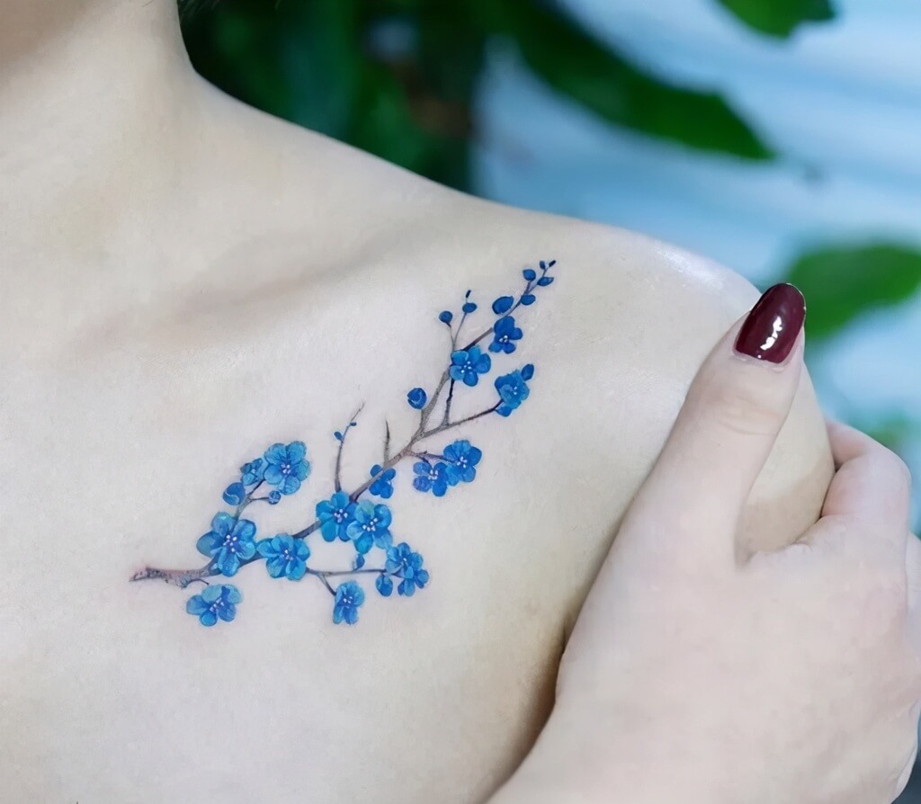 Blue Cherry Blossom Tattoo