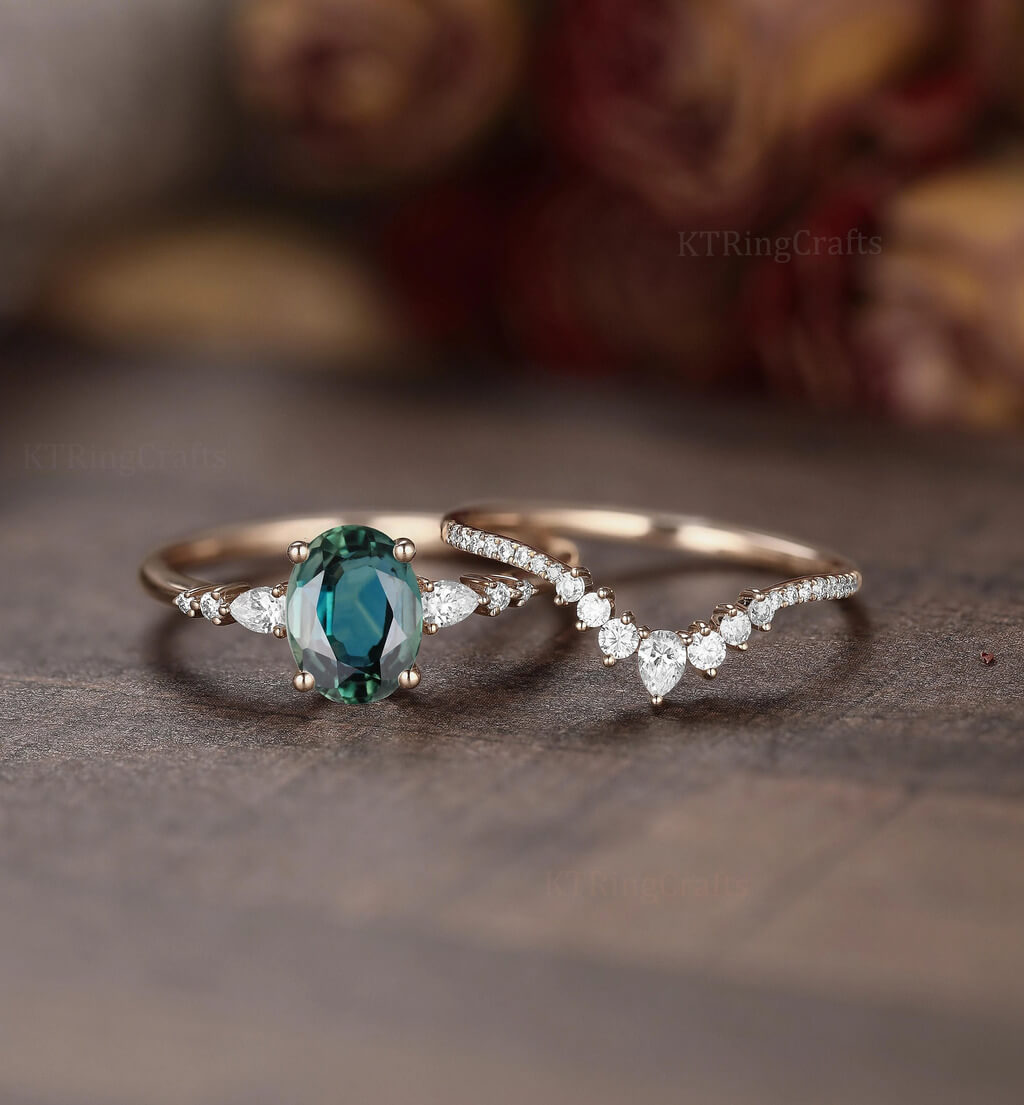 Pear-Shaped Bluish-Green Colored Diamond Ring by Sophia Perez Jewelry