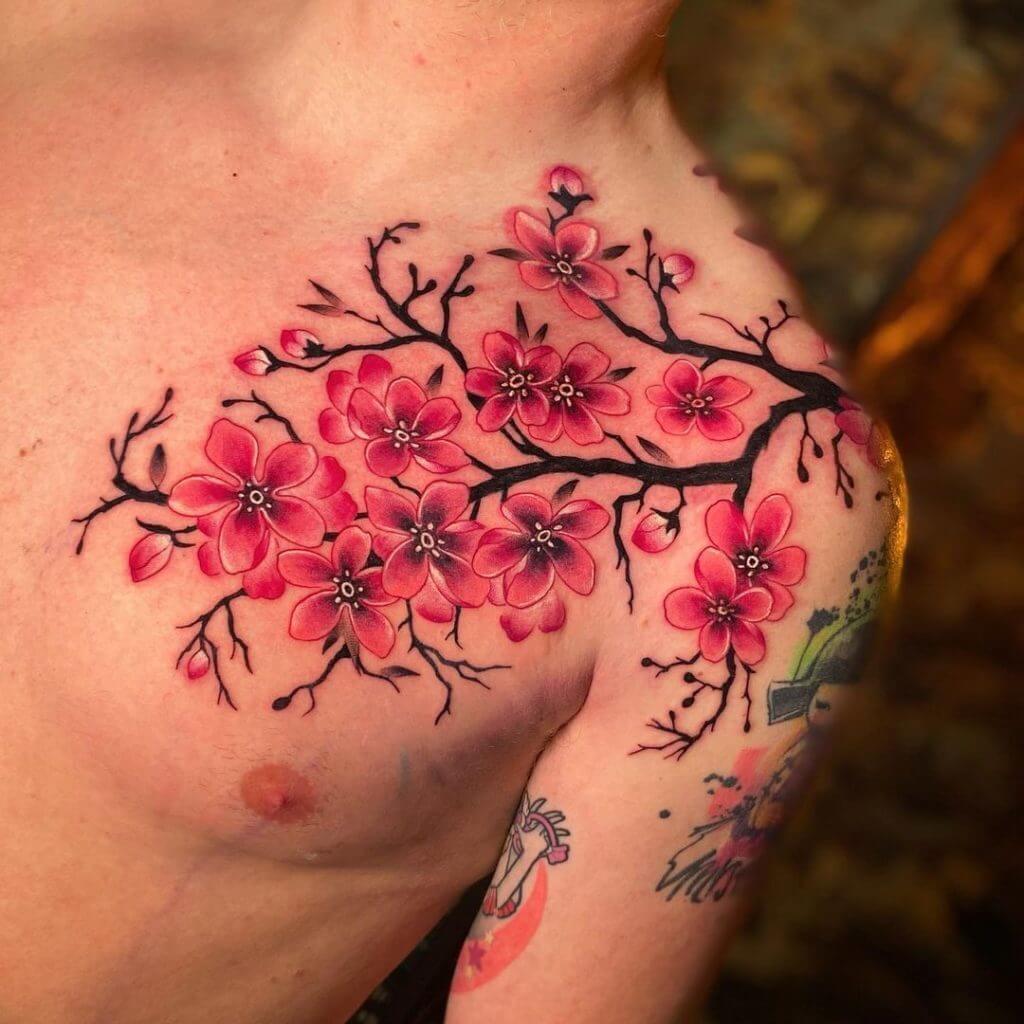 Shoulder Cherry Blossom Tattoo Men