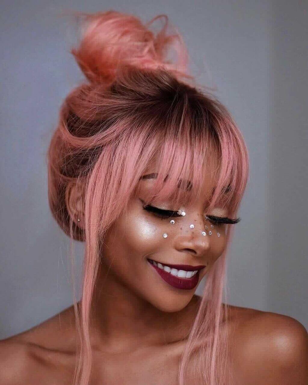 Ash Pink Hair Colors for Bold Brown Skin 