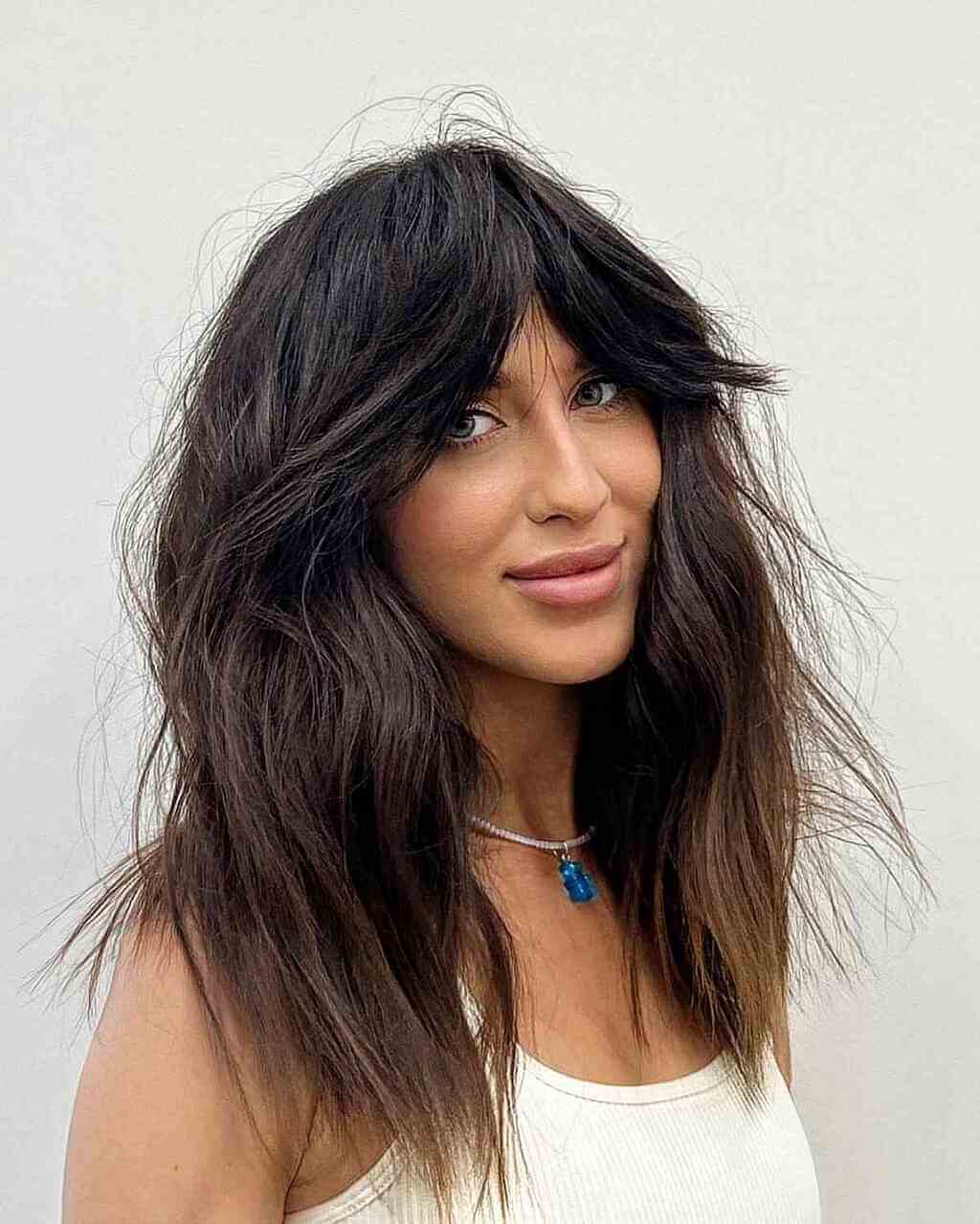 How to style dry long hair with curtain bangs?
