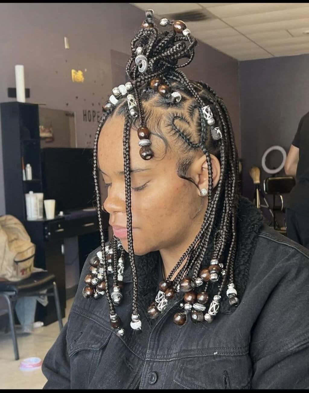 Knotless Braids with Heart in a Bun