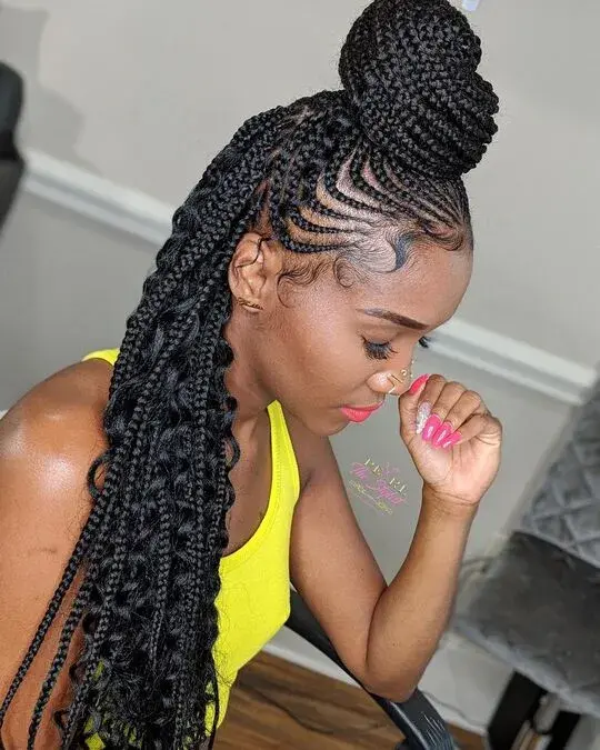 Half Braids Hairstyle with Curls and Half Cornrows