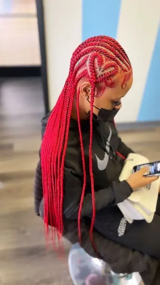 Red-Colored Stitch Heart shape Braids Hairstyle