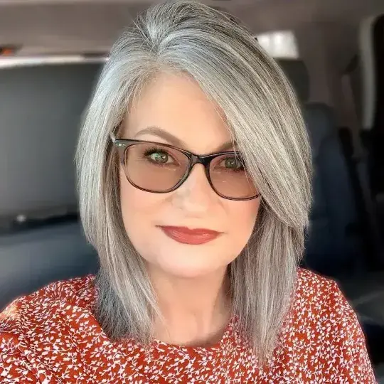 The Lob haircut with Glasses Look for Older Women