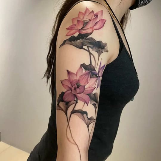 Purple & Pink Lotus Flower Tattoos on the Forearm